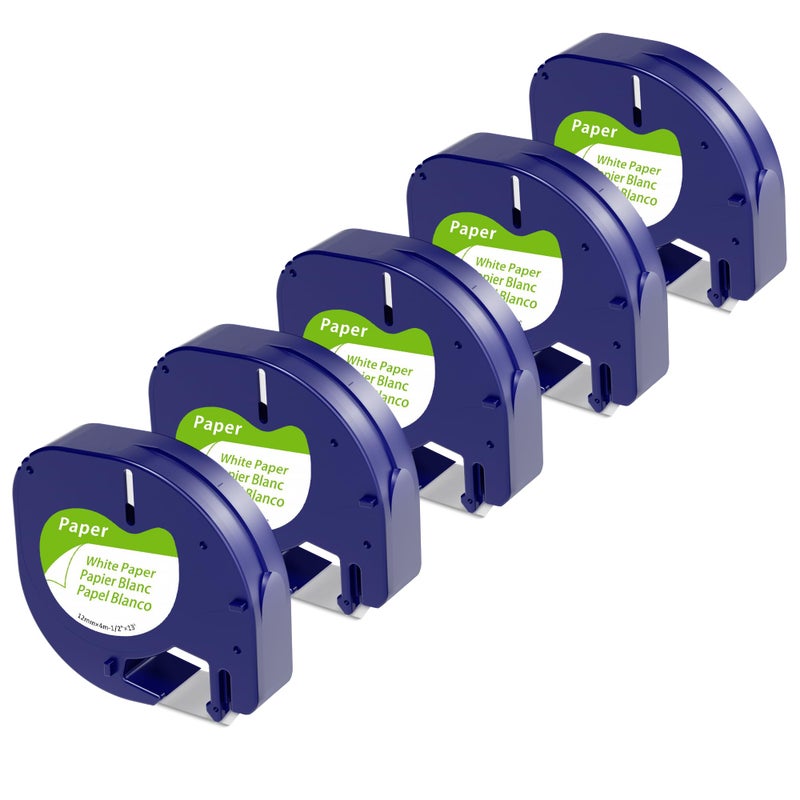 Wonfoucs Compatible with Dymo Label Make Refills 12 mm x 4 m 1/2 x 13 White Paper Label Refill, Compatible with Dymo Letratag Refills for LT-100H LT-110T LT-200B QX50, 5-Pack - Image 1